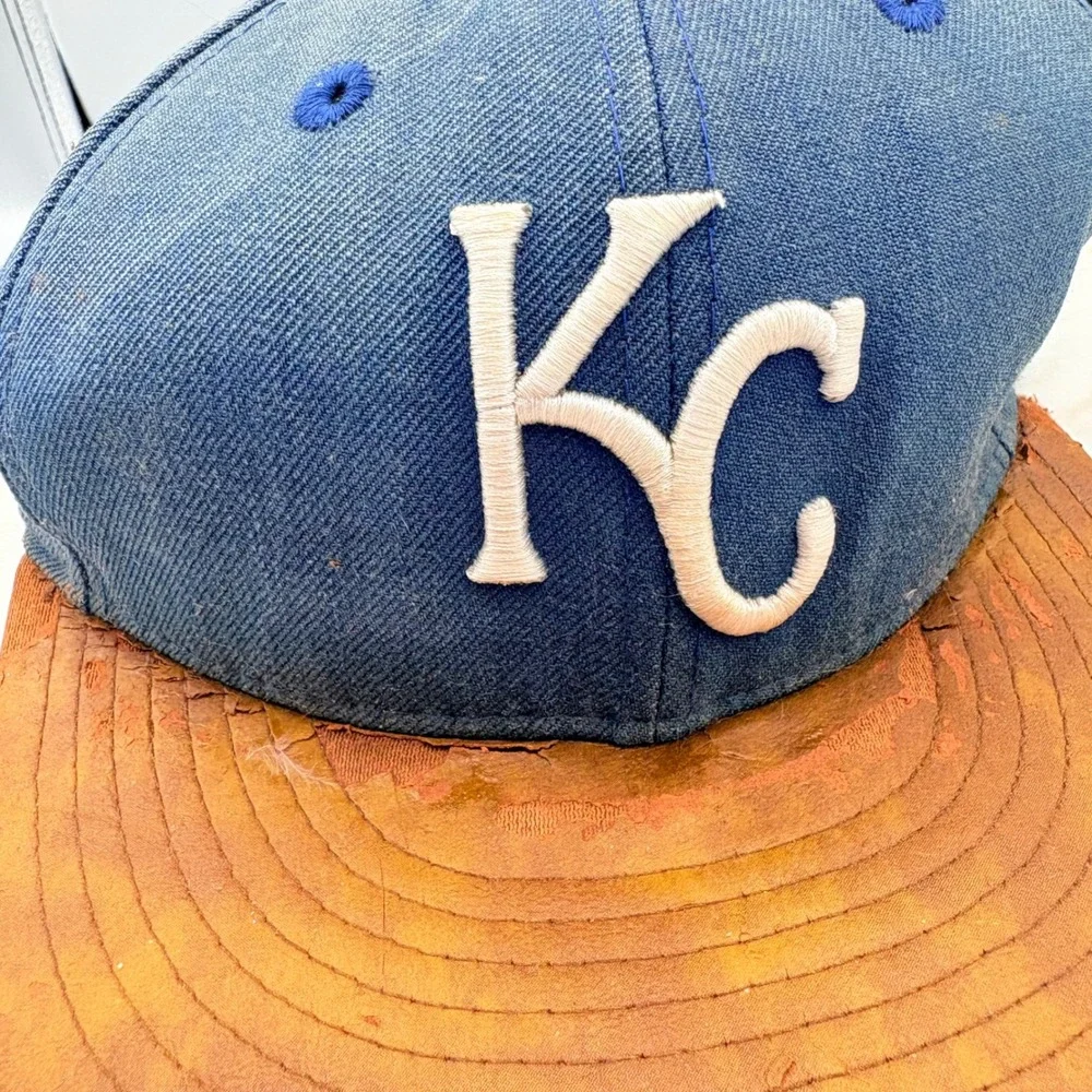 VTG New Era‎ Kansas City Royals Hat Mens M/L Blue 9FIFTY Snapback Faux Leather